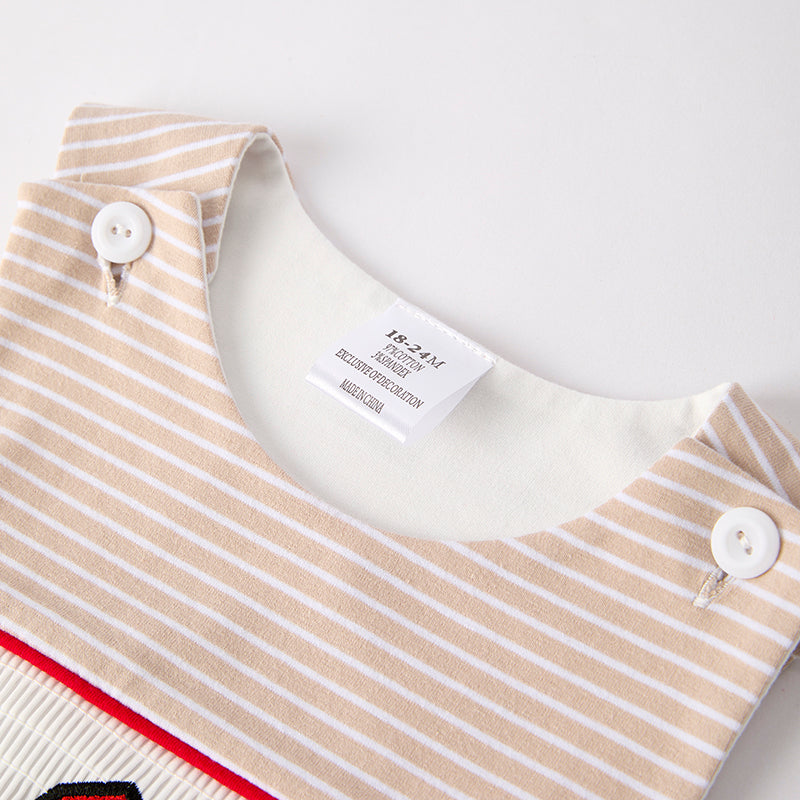 Baby Boys Farm Smocked Embroidered Stripes Romper