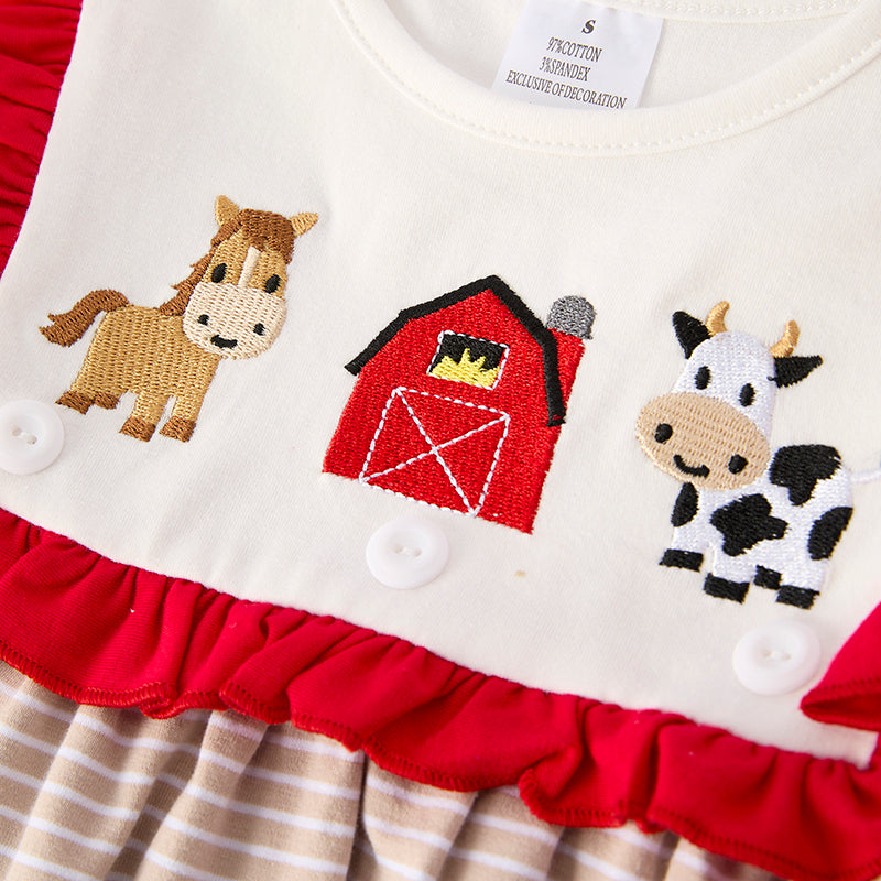Girls Summer Farm Embroidered Ruffled Dress