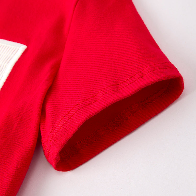 Boys Red Farm Embroidered Smocked Stripes Short Set