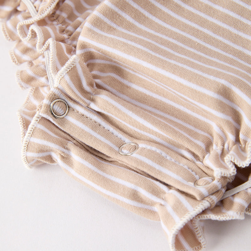 Baby Girls Farm Embroidered Red Ruffled Stripes Romper