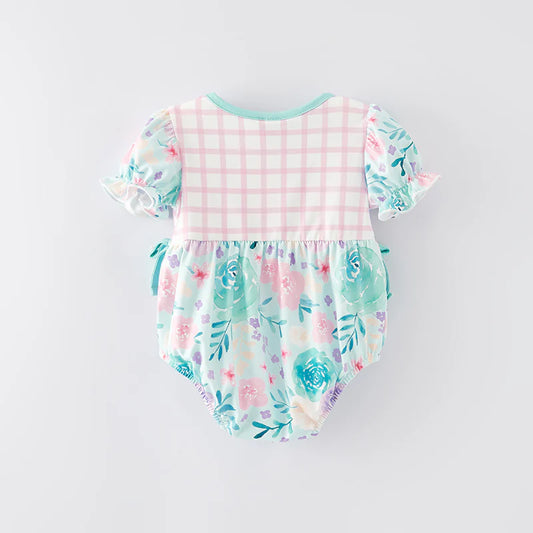 Baby Girls Floral Pink Plaid Summer Bubbles Romper