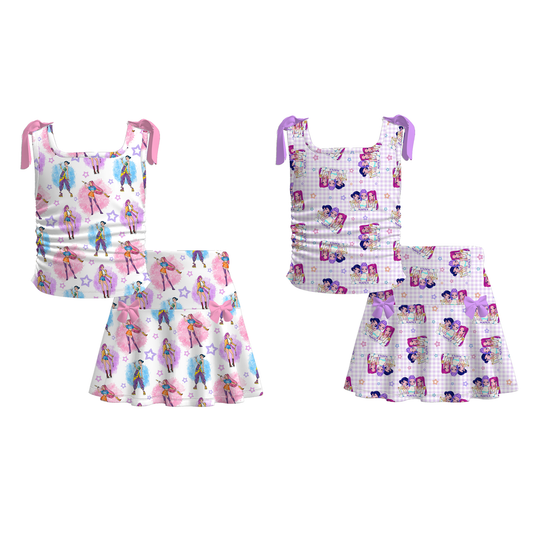 Girls Summer K-Pop Demon Hunter Print Slip Skirt Set