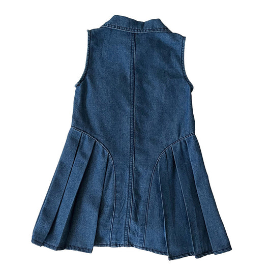 Girls Cotton Denim Pinafore Dress with Collar & Buttons