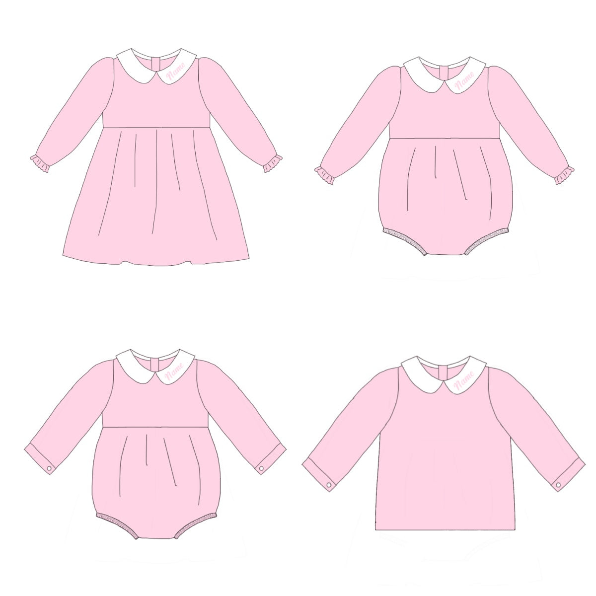 Pink Corduroy Personalized Christmas Sibling Clothes – Custom Name Embroidery