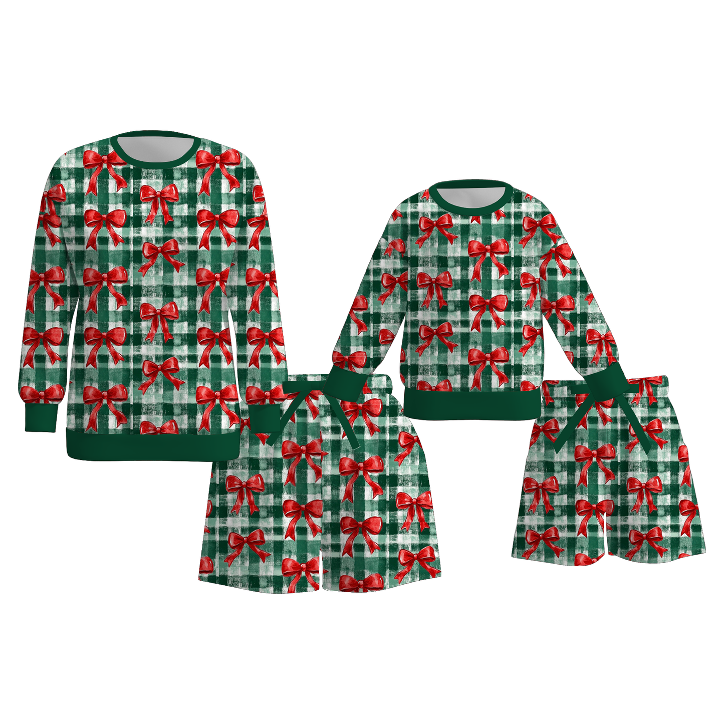 Christmas Mommy & Me Matching Gingham Bow Print Sweatshirt & Shorts Set
