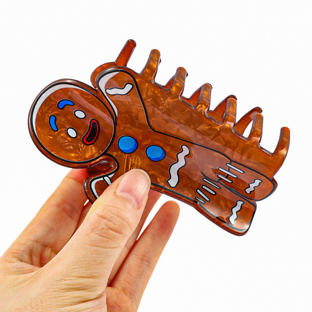 2025 Christmas Gingerbread Man Hair Claw Fun & Creative Holiday Ponytail Clip Festive Hair Accessory