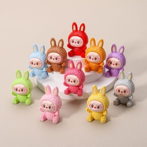 Labubu Flocked Glow-in-the-Dark Mini Figurine Car Decoration DIY Collectible Toy Accessory