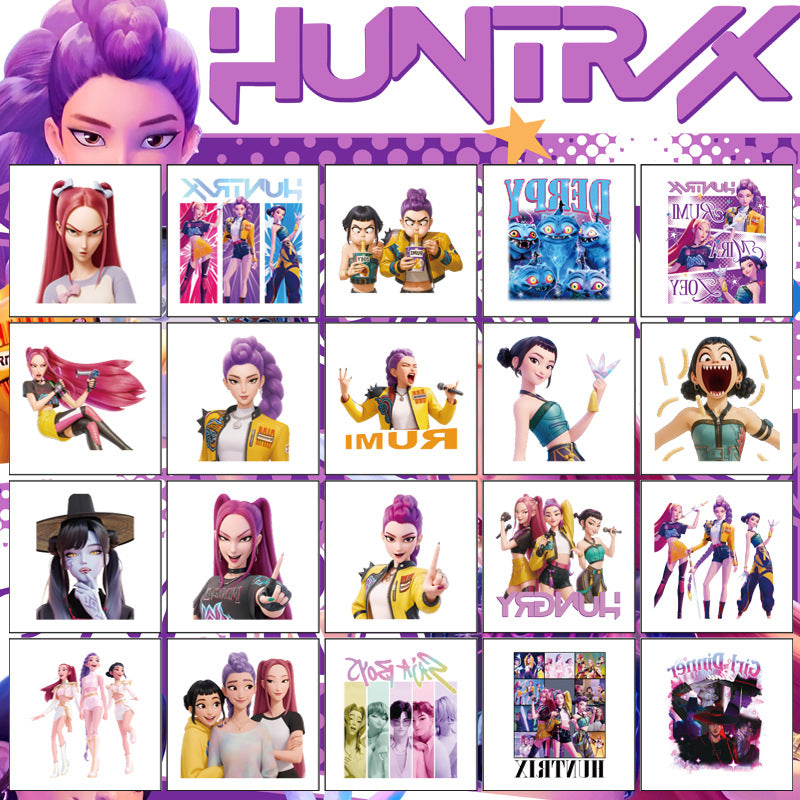 K-Pop Demon Hunters Temporary Tattoo Stickers 20 Sheets Cartoon Water Transfer Tattoos