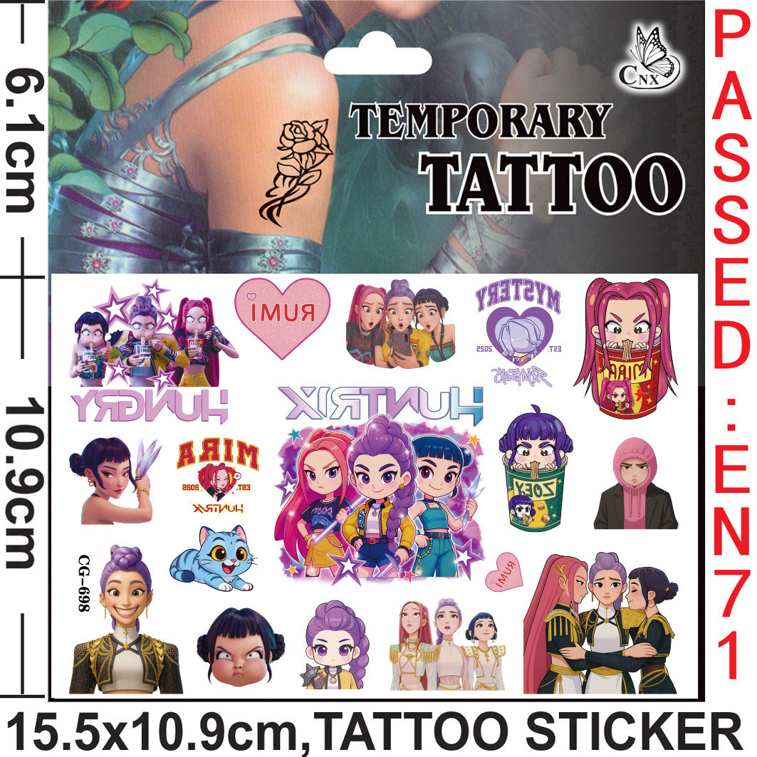 K-Pop Demon Hunters Cartoon Temporary Tattoo Stickers for Kids, Boys & Girls Water Transfer Tattoos