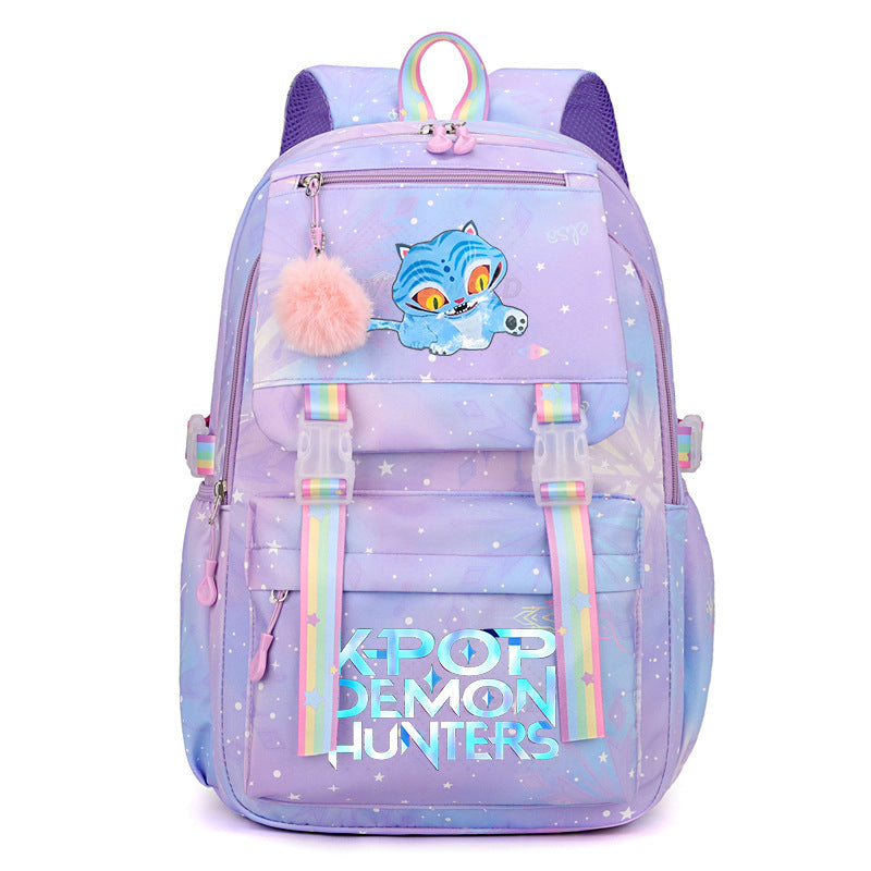 Kpop Demon Hunters Tiger Cartoon Backpack Rainbow Print Student School Bag