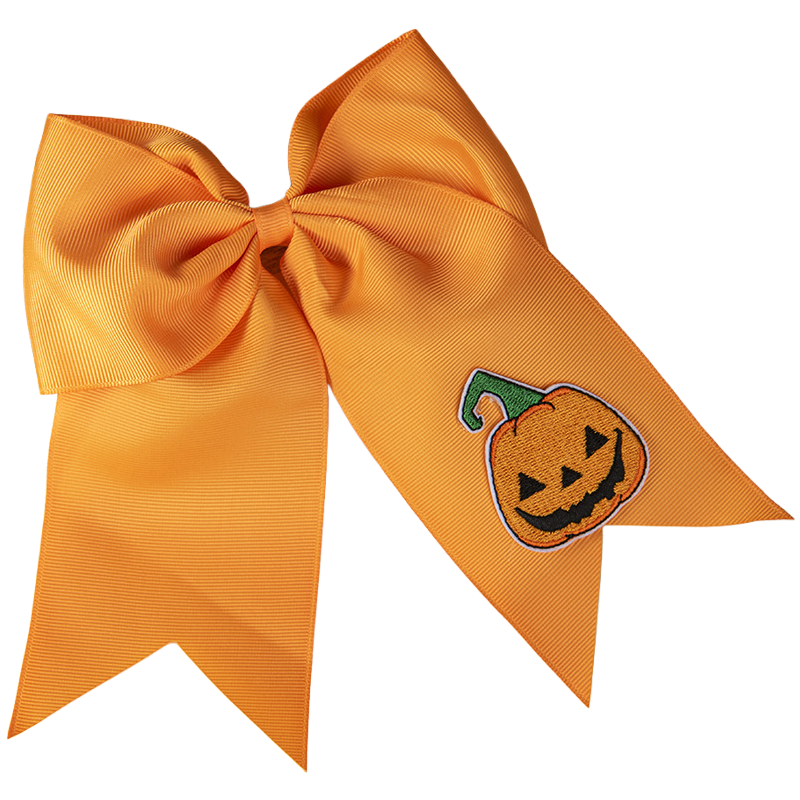 Halloween Pumpkin Cat Witch Embroidered Ribbon Bow Hair Tie Kids & Adults 6 Colors Available