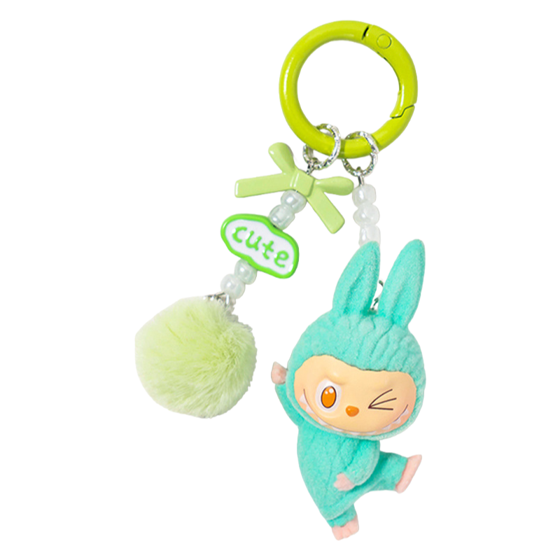 Flocked Labubu Yoga Figure Keychain – Cute Cartoon Phone Charm & Bag Accessory