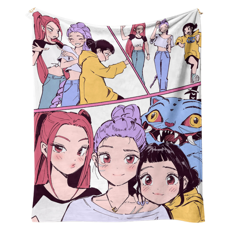 Kpop Demon Hunters Saja Boys Plush Throw Blanket, Flannel Nap Blanket for Sofa or Bed