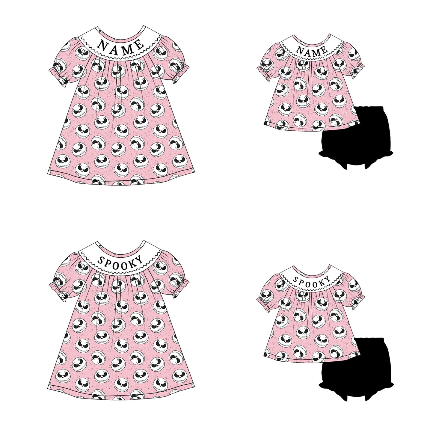 Girls Halloween SPOOKY Smocked Embroidery Custom Name Dress & Baby Set