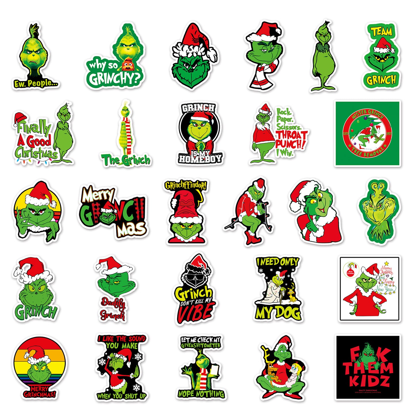 2025 Christmas 52PCS Cartoon Grinch Graffiti Stickers Animated Luggage Laptop Car & Skateboard Decorations
