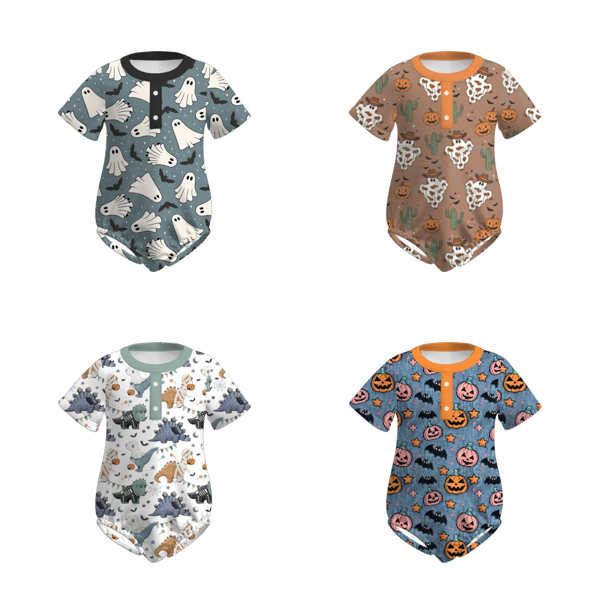 Baby Boys Halloween Ghost Pumpkin Dinosour Soft Romper