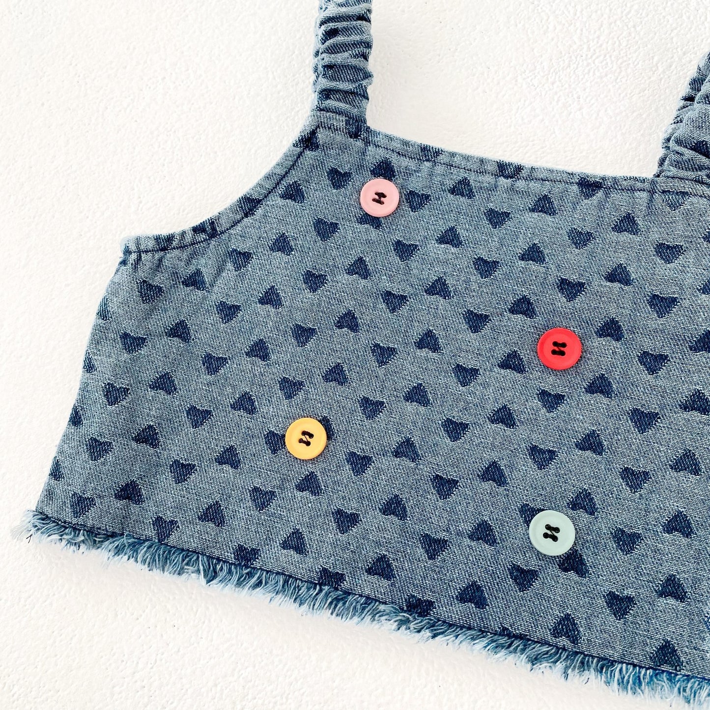 Summer Baby Girl Set Button Decor Heart Denim Top Skirt