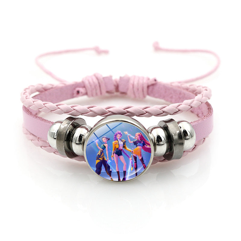 K-POP Demon Hunters & Gaza Boy Group Bracelet Adjustable Braided Leather Fan Jewelry Available in 3 Colors