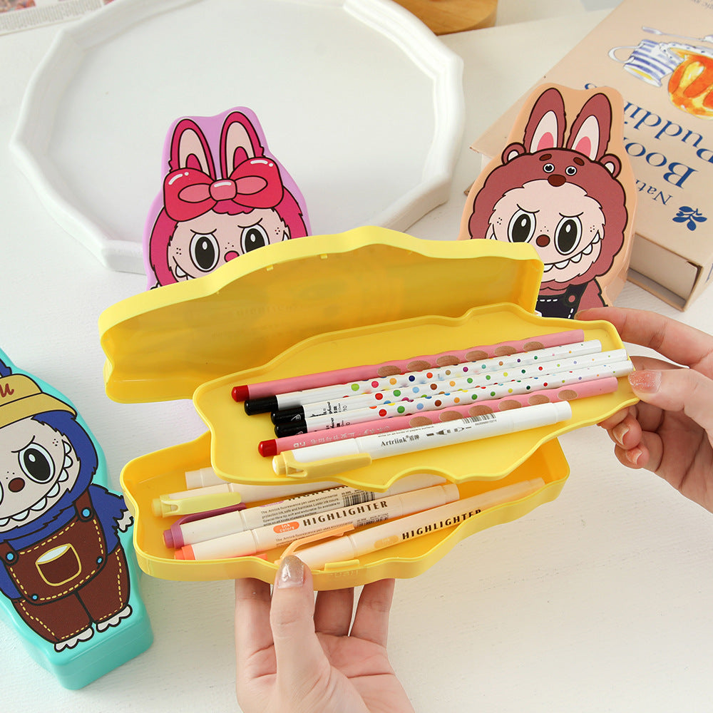Cartoon Labubu Plastic Pencil Case Multi-Layer Stationery Box for Student(4 colors/pack)