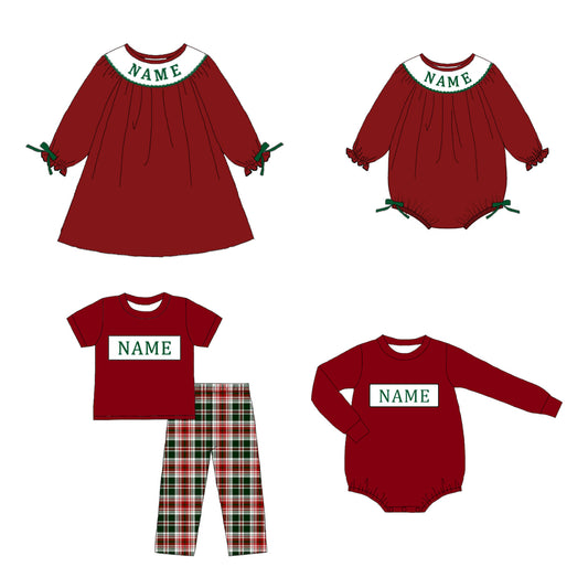 Kids Christmas Plaid Smocked Collection Custom Name Holiday Outfits