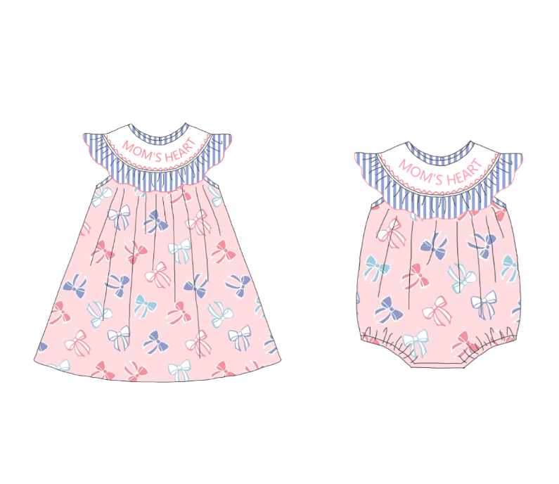 Girls Summer "MOM'S HEART"Floral Smocked Matching Clothes