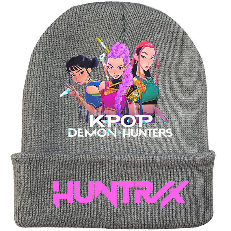 K-Pop Demon Hunters Anime Beanie, Fashion Knitted Cuffed Hat with Print, Outdoor Adult Winter Cap