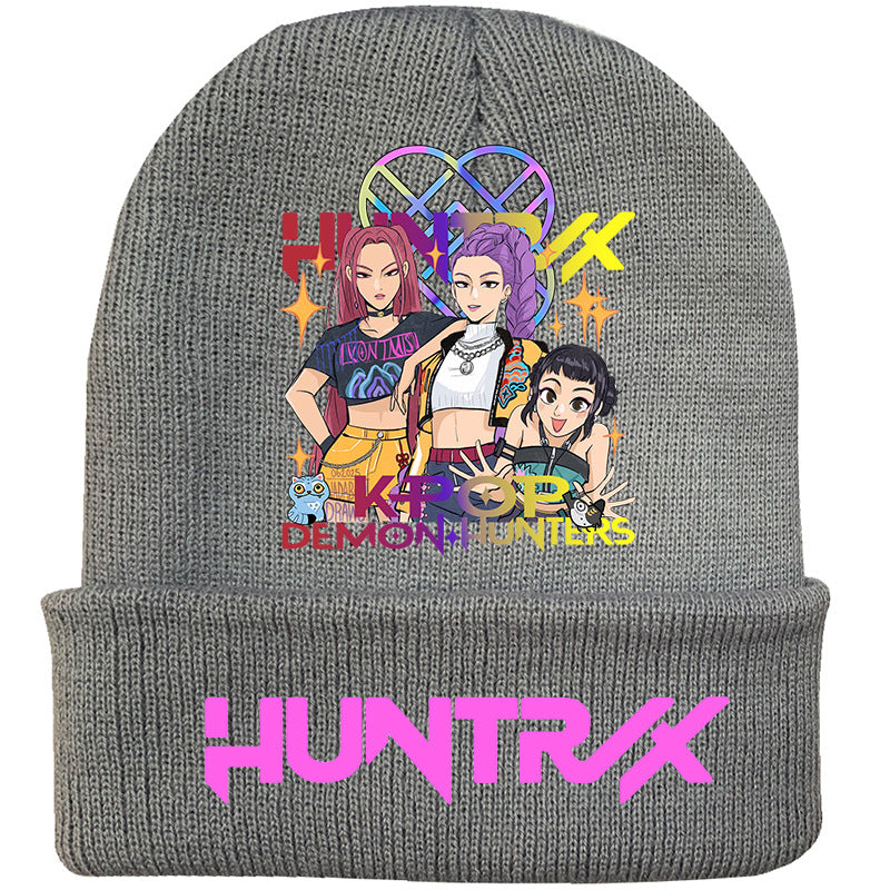 K-Pop Demon Hunters Anime Beanie, Fashion Knitted Cuffed Hat with Print, Outdoor Adult Winter Cap