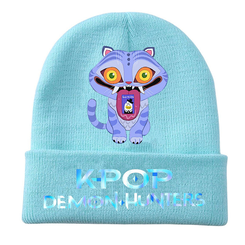 K-Pop Demon Hunters Anime Beanie, Fashion Knitted Cuffed Hat with Print, Outdoor Adult Winter Cap