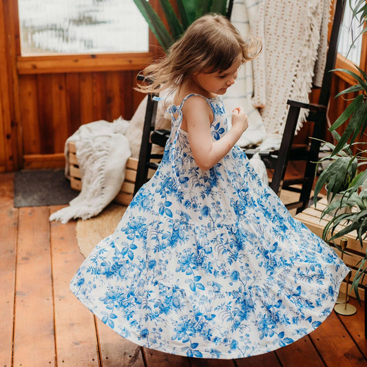 Girls Summer Blue Floral Milk Silk Soft Dress
