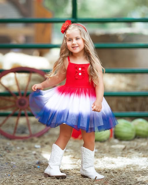 Girls Summer Red Blue White Tulle July 4th Dress