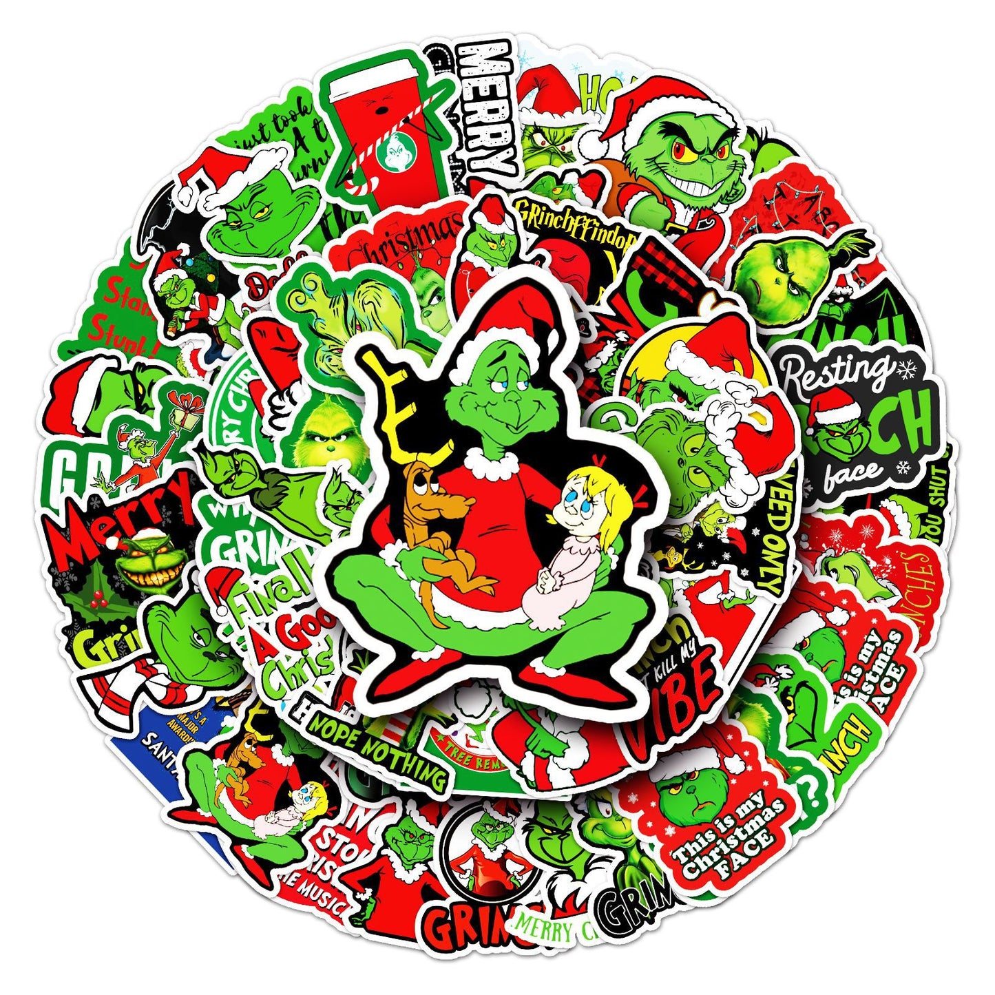 2025 Christmas 52PCS Cartoon Grinch Graffiti Stickers Animated Luggage Laptop Car & Skateboard Decorations
