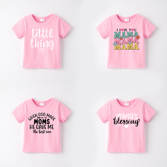 Mother's Day Girls Mommy And Me Pink Print Cotton T-Shirt
