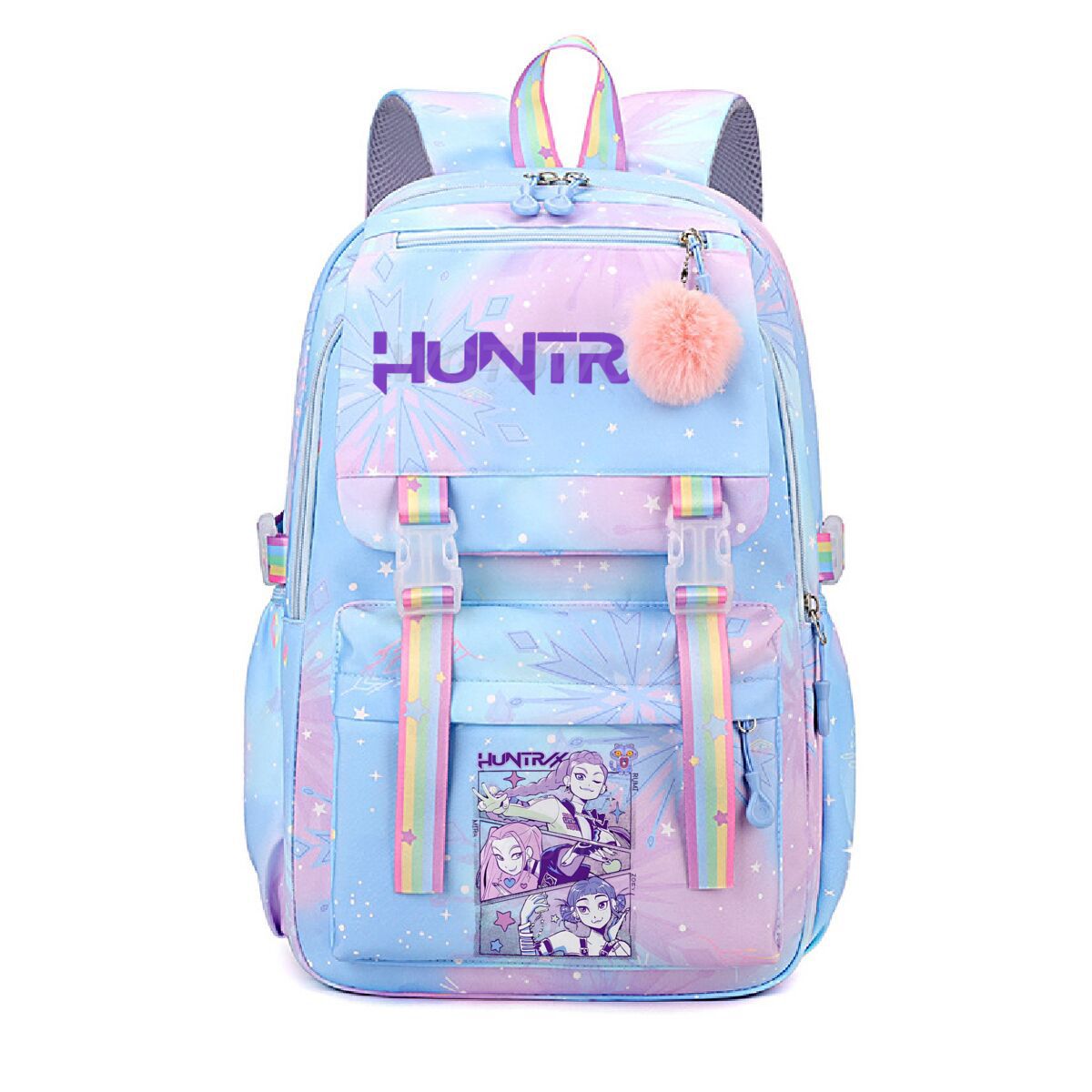 Kpop Demon Hunters Rainbow Print Backpack, Lightweight Student School Bag