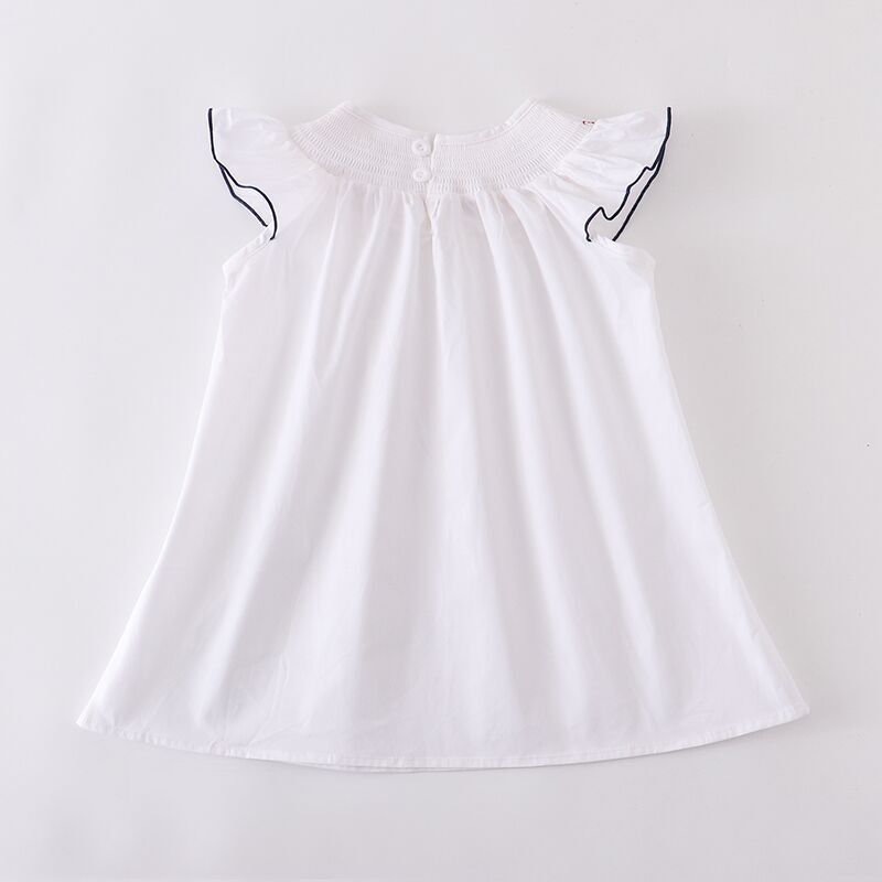 Girls July 4th Patriotic Flag Smocked Embroidery Dress