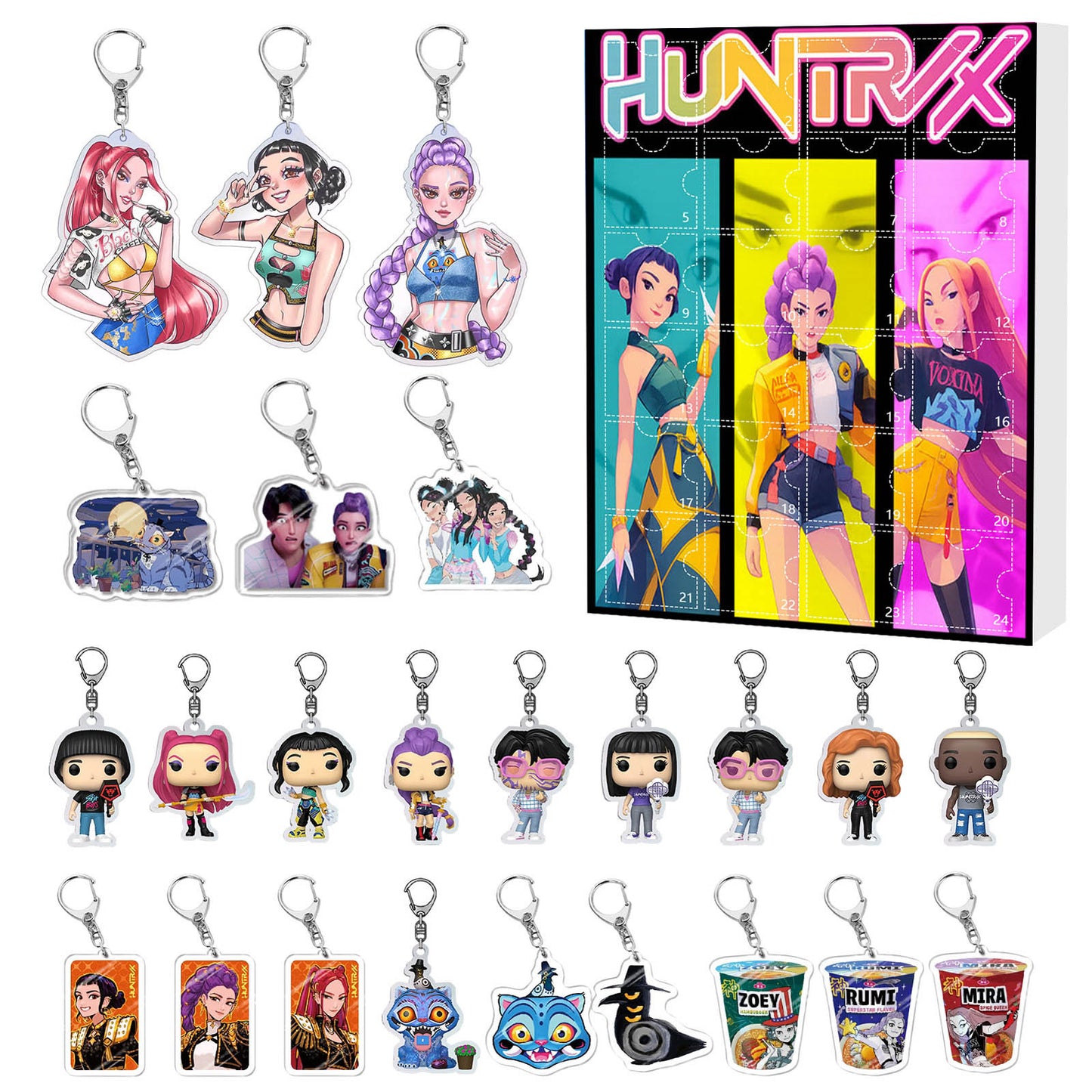 K-Pop Demon Hunters Christmas Advent Calendar Blind Box – Acrylic Car Keychain Ornament