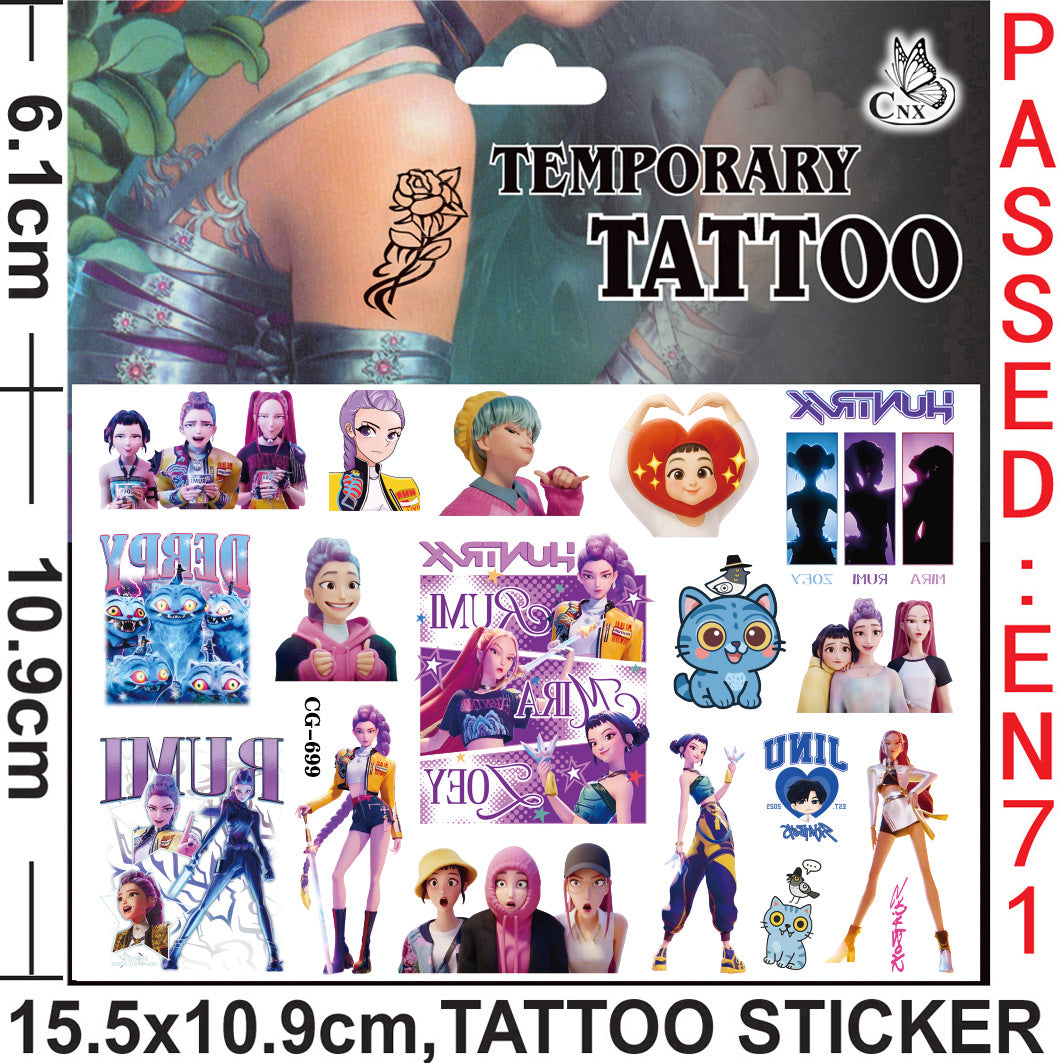 K-Pop Demon Hunters Cartoon Temporary Tattoo Stickers for Kids, Boys & Girls Water Transfer Tattoos