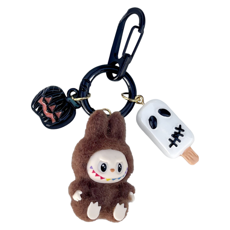 Labubu Halloween Flocked Mini Toy Keychain – Cute Gift Bag Charm & Car Key Pendant
