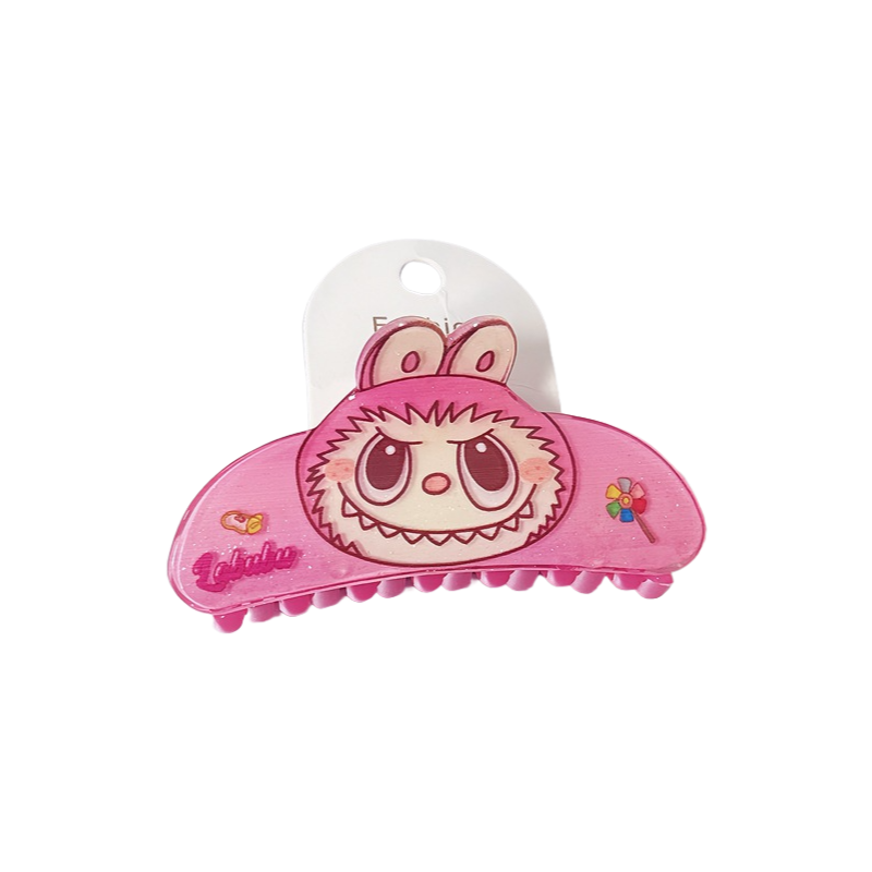 Colorful Dopamine Labubu Cartoon Hair Claw – Cute Printed Kids Hair Clip, Back Bun Shark Clip