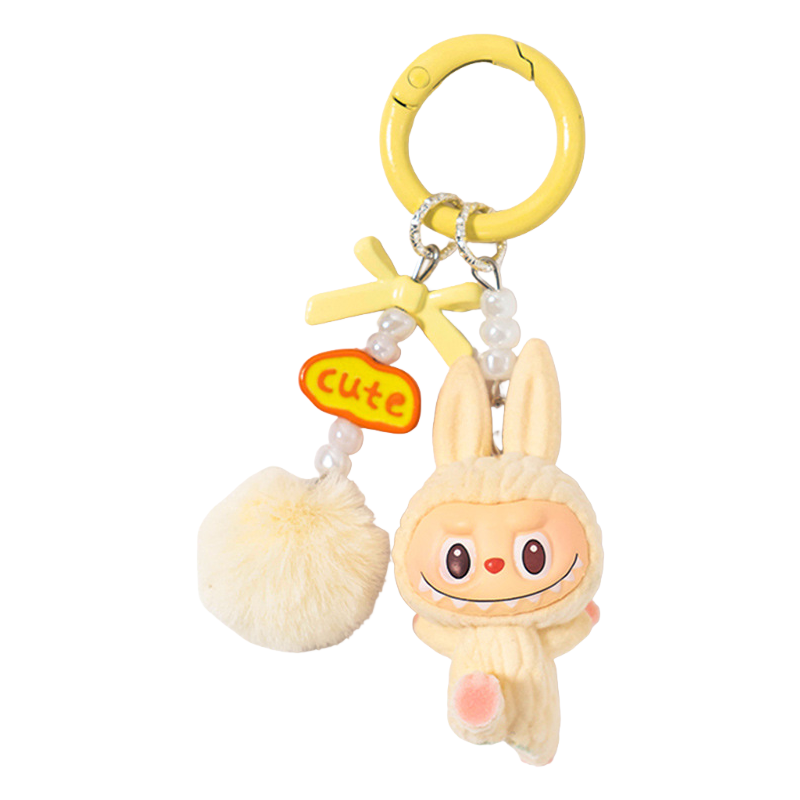 Flocked Labubu Yoga Figure Keychain – Cute Cartoon Phone Charm & Bag Accessory