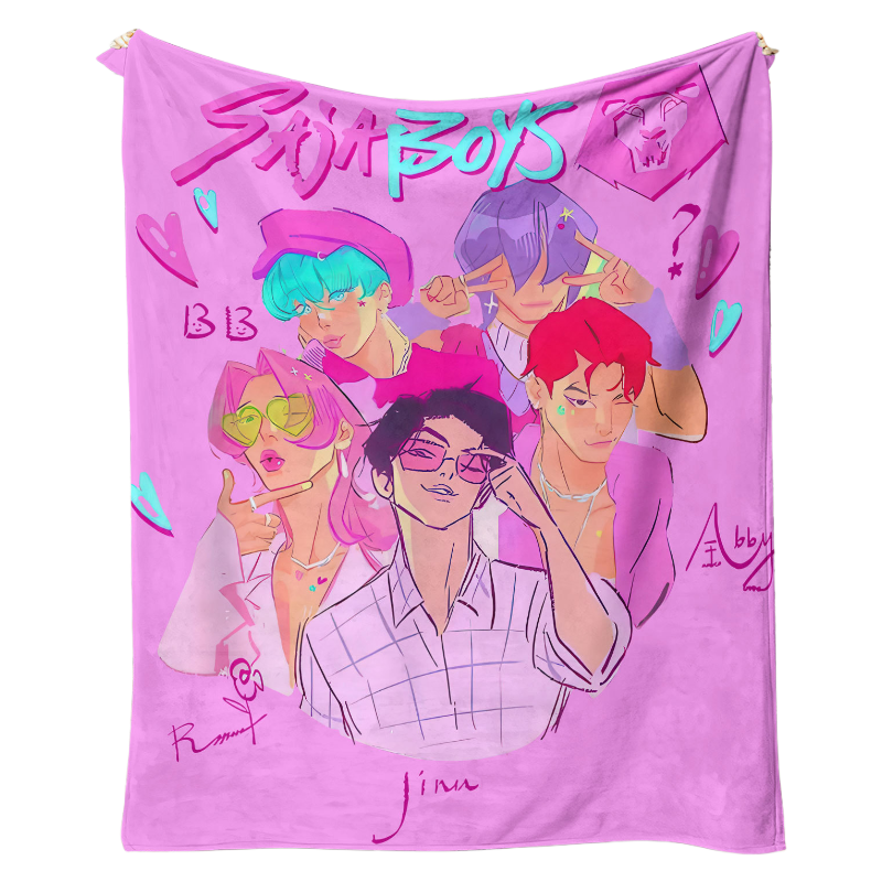 Kpop Demon Hunters Saja Boys Plush Throw Blanket, Flannel Nap Blanket for Sofa or Bed