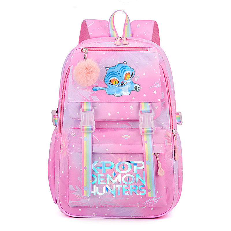 Kpop Demon Hunters Tiger Cartoon Backpack Rainbow Print Student School Bag