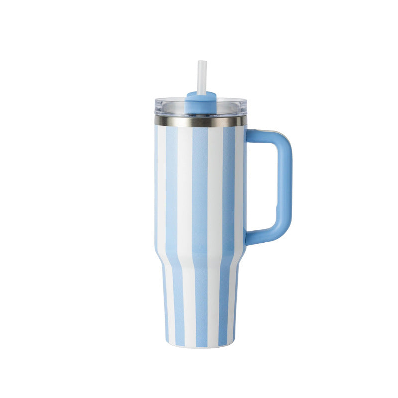 Stripe 40oz Insulated Tumbler with Handle & Straw Car Travel Mug Cold Stainless Steel Cup