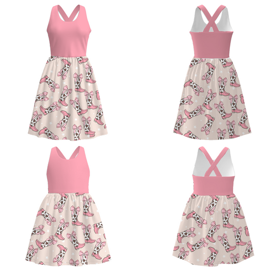 Mommy And Me Mother's Day Pink Boots Print Dress