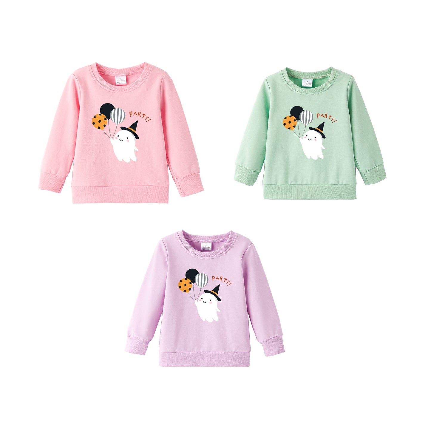 Girls Halloween Cotton Sweatshirt – Cute Ghost & Balloon Print