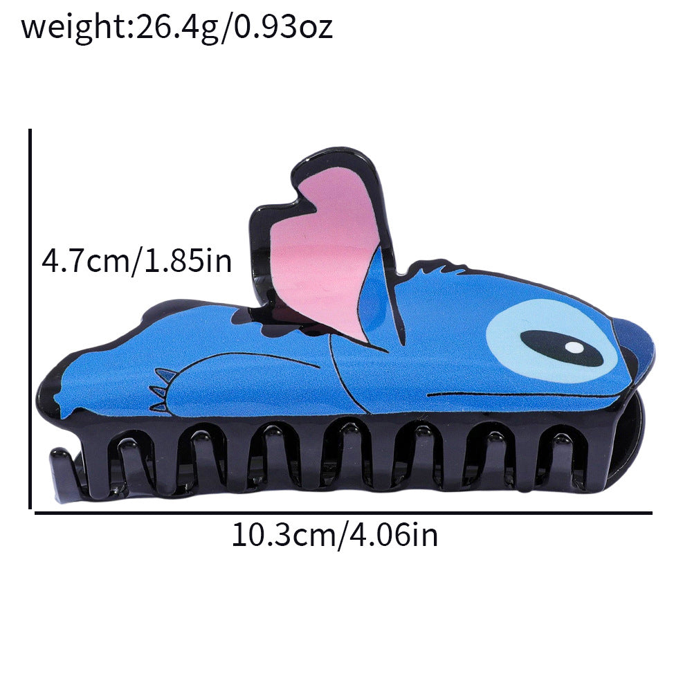Cartoon Blue Alien Character Stitch Acrylic Hair Claw Clip for Girls Trendy Fan Merch Accessory