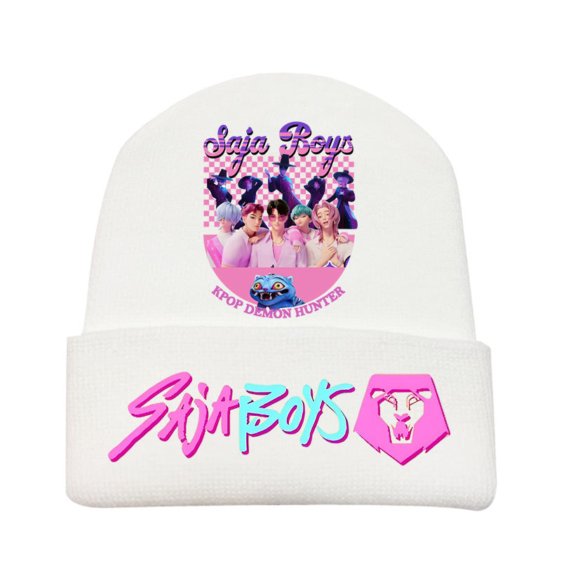 K-Pop Demon Hunters Anime Beanie, Fashion Knitted Cuffed Hat with Print, Outdoor Adult Winter Cap