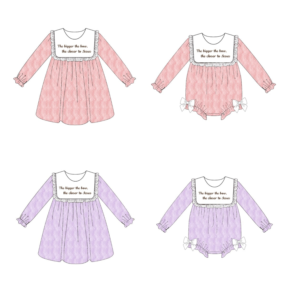 Girls’ Long Sleeve Dress with Embroidered Lettering – Polka Dot Jacquard Mesh