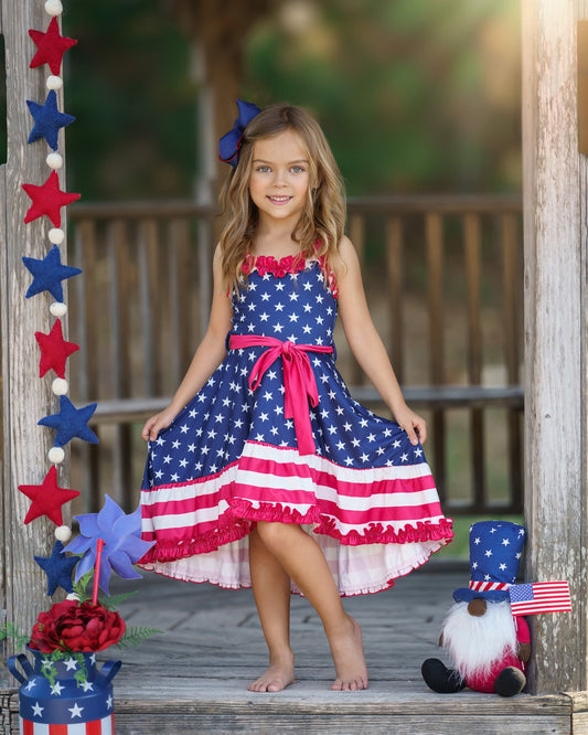 Girls Summer July 4th Navy Red Maxi Slip Dress