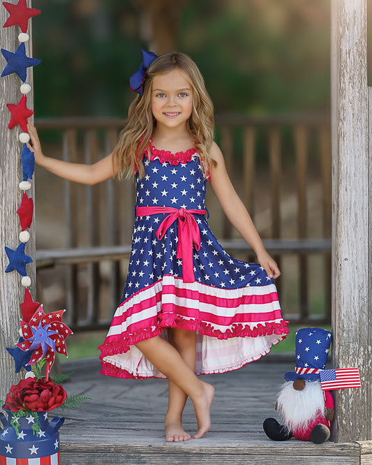 Girls Boutique July 4th Red Navy Star Slip Maxi Dress