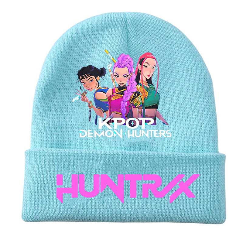 K-Pop Demon Hunters Anime Beanie, Fashion Knitted Cuffed Hat with Print, Outdoor Adult Winter Cap